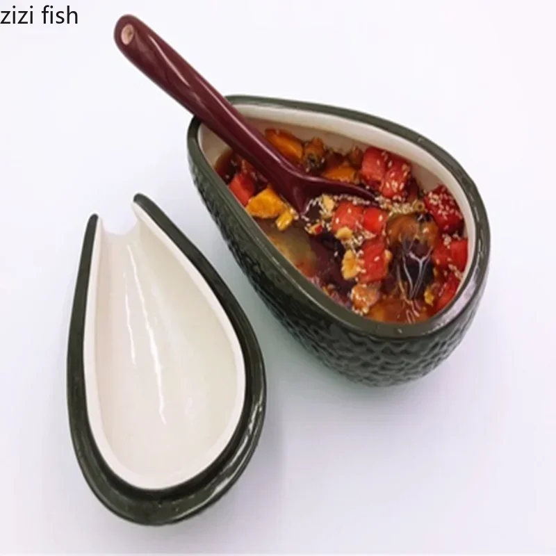 Avocado Ceramic Plate Cover Band Salad Bowl Fruit Bowl Dessert Dish Cold Rice Fruit Plate Decorative Tableware