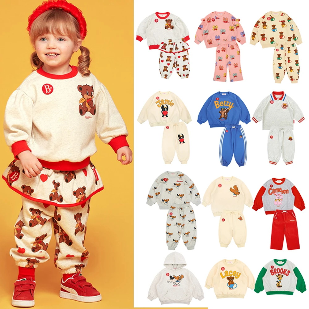 2024 Korea BP Autumn Winter Clothes Set 1 Group Sweatshirt Sweatpants Kids Clothing Cartoon Print Long Sleeves Pants Suit