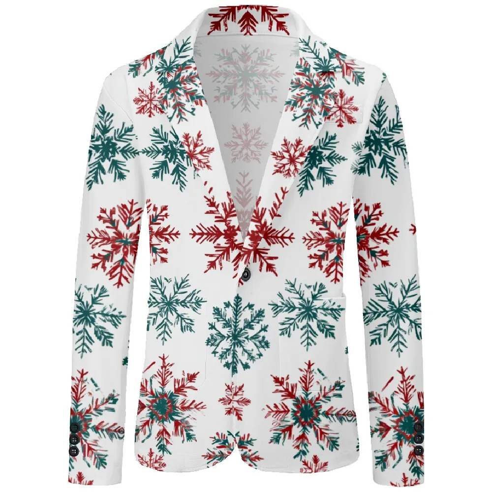Mens Snowflake Print Christmas Blazer One Button Vintage Casual Coat Holiday Party Jacket Slim Fit Blazers Outfit Dropshipping