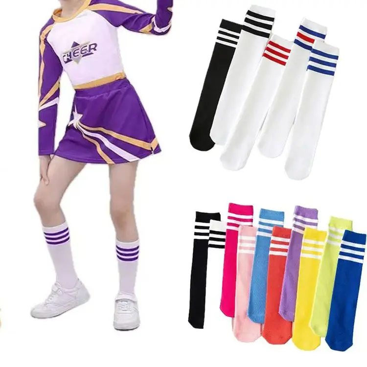 Football Stockings Half Tube Children's Socks Autumn Girls Middle Tube Pile Stockings Candy Color Stripe Socks Style Tights