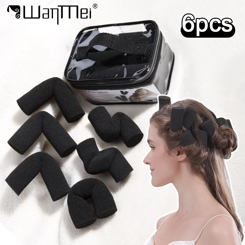 Image of 6 teile/satz Heatless Lockenwickler Tragbare Faul Schaum Stange für Haar Keine Wärme Schlafen Schwamm Rollen DIY Lockiges Haar Styling werkzeuge