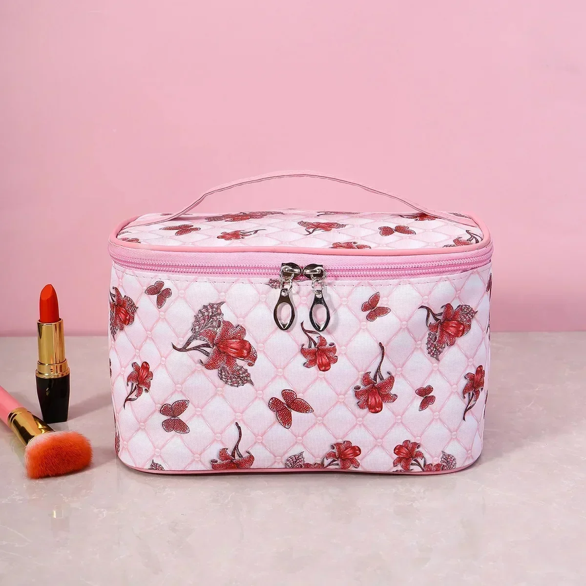 Bolsa de cosméticos con estampado de mariposa para mujer, bolso de mano portátil de gran capacidad para viaje, almacenamiento de artículos de tocador, herramientas de manicura