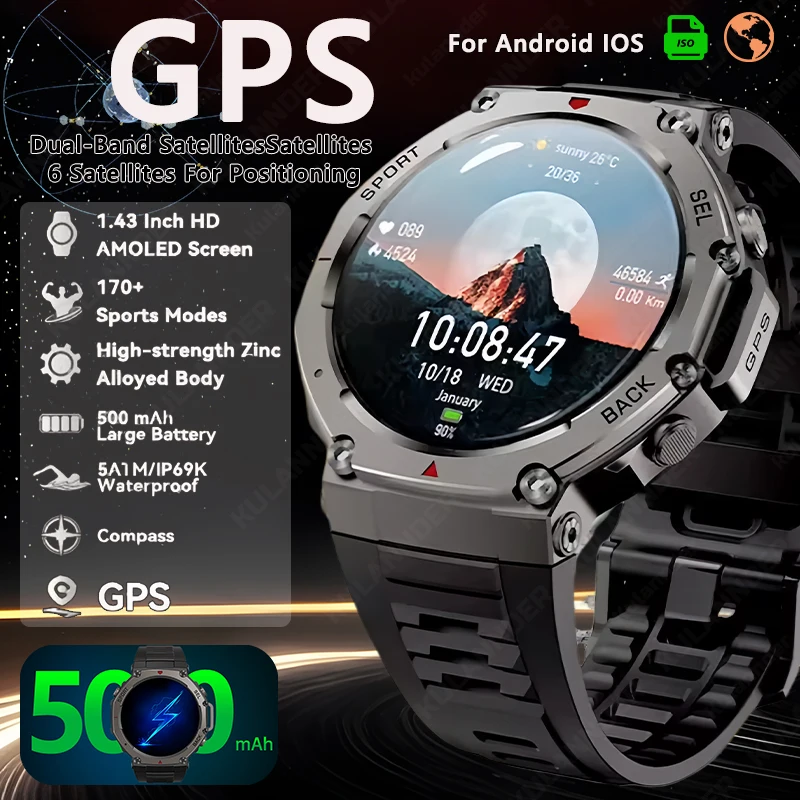 

T-Rex 3 GPS NFC Smart Watch 5 ATM Waterproof Built-in Dual-band GNSS Compass Military Sport Smartwatch Men 2025 New for Xiaomi