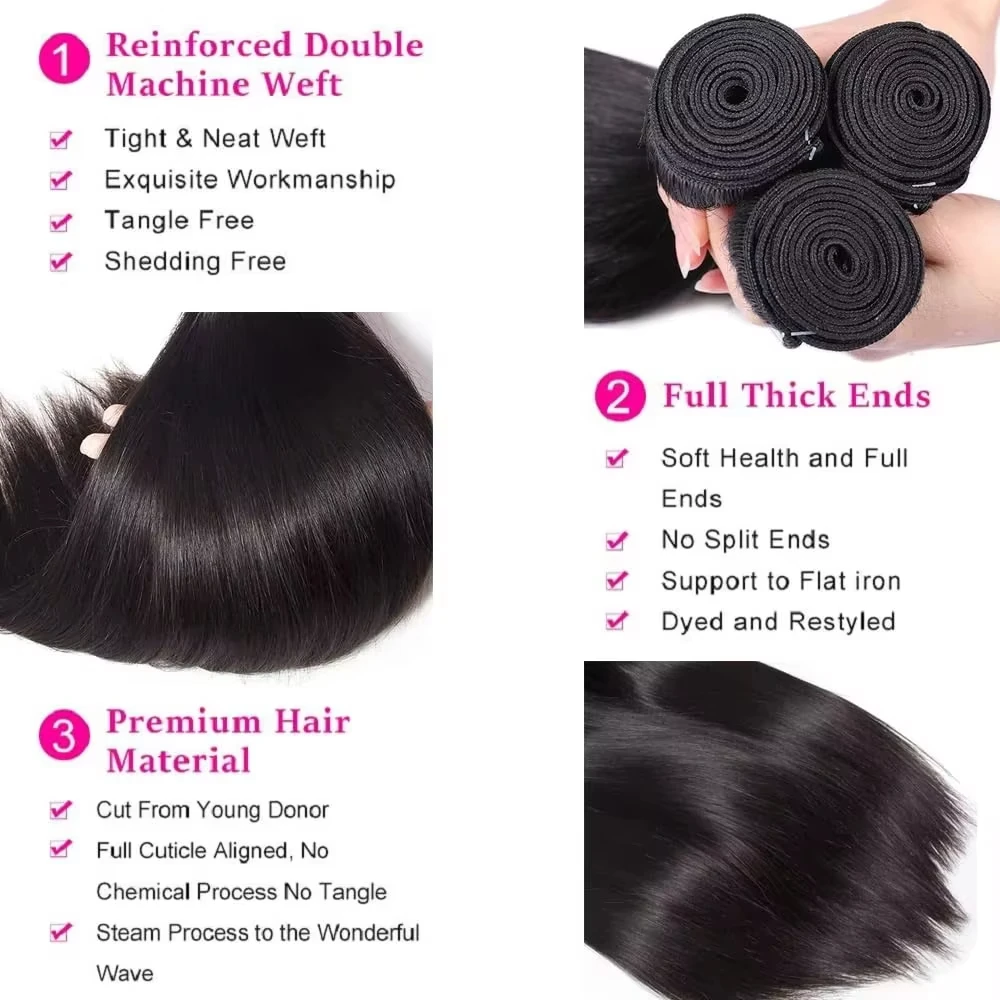 30 34 بوصة الشعر البشري Bundles12A حزم مستقيمة الشعر البشري 100% غير المجهزة البرازيلي عذراء الشعر الخام حزم ملحقات صفقات