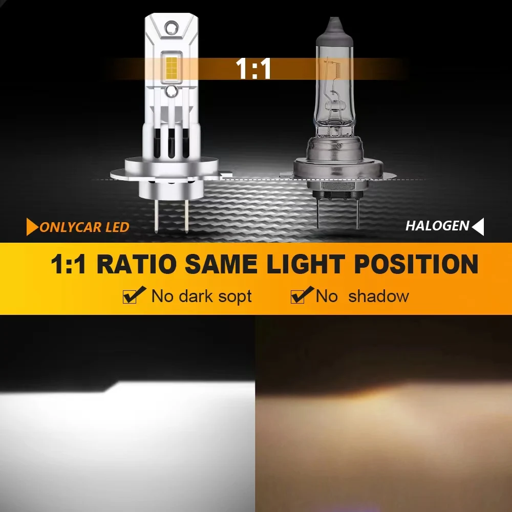 TOYUKI 2Pcs H7 Turbo Led Headlight Bulb 20000LM  for Car Led Lamp 1:1 Mini  Led Fog Lights DRL 8 Pcs Csp 7035 6000K White 12V
