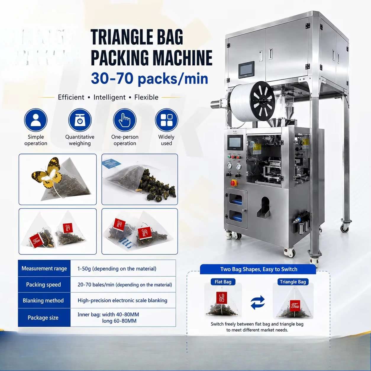 Full Automatic Nylon Pyramid  Bag Packaging Machine for American  Herbal Flower
