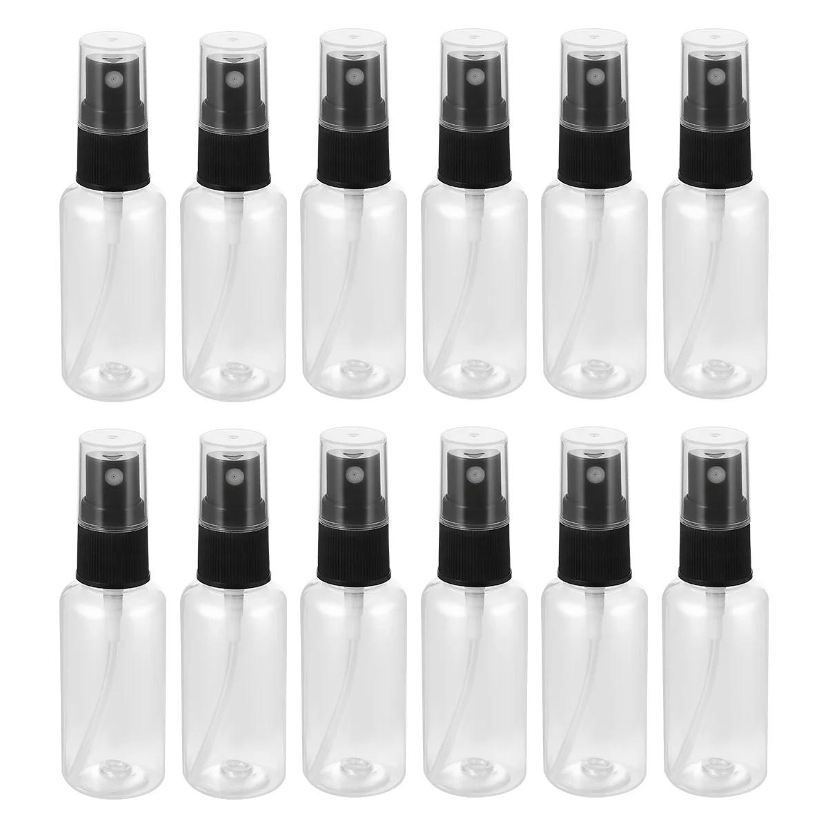 

UEETEK 12 Pcs Portable Travel Bottles Empty Clear Plastic Fine Mist Spray Bottles 30ml (Random Color Spray Cap)