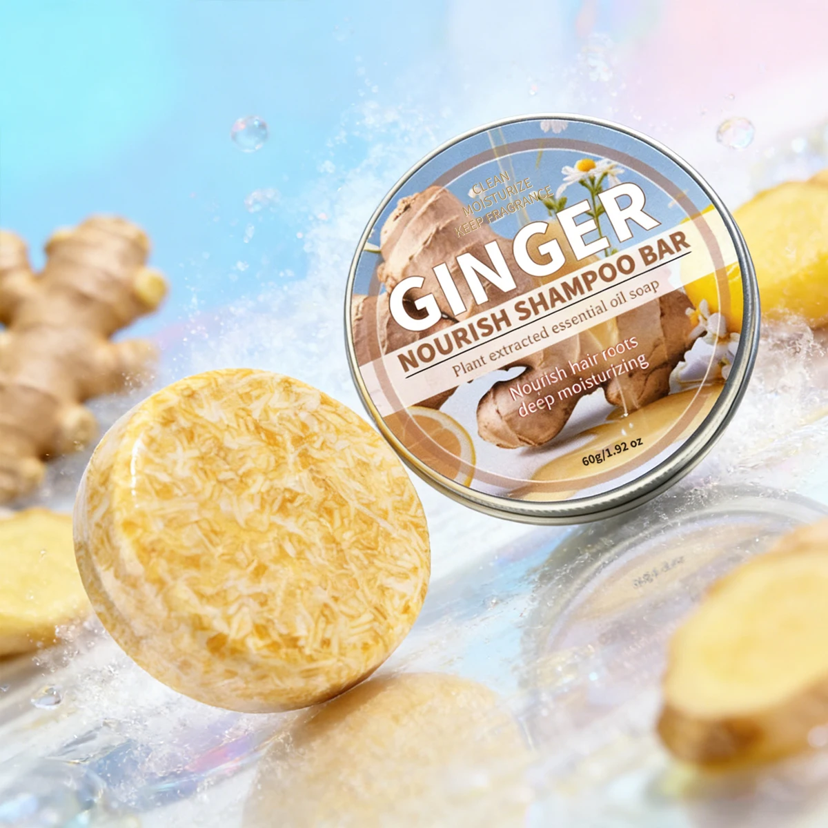 Ginger Essential Oil Shampoo Bar, Plant Extract Essence Deep Hair Care Cleaning Shampoo, Solid Shampoo
