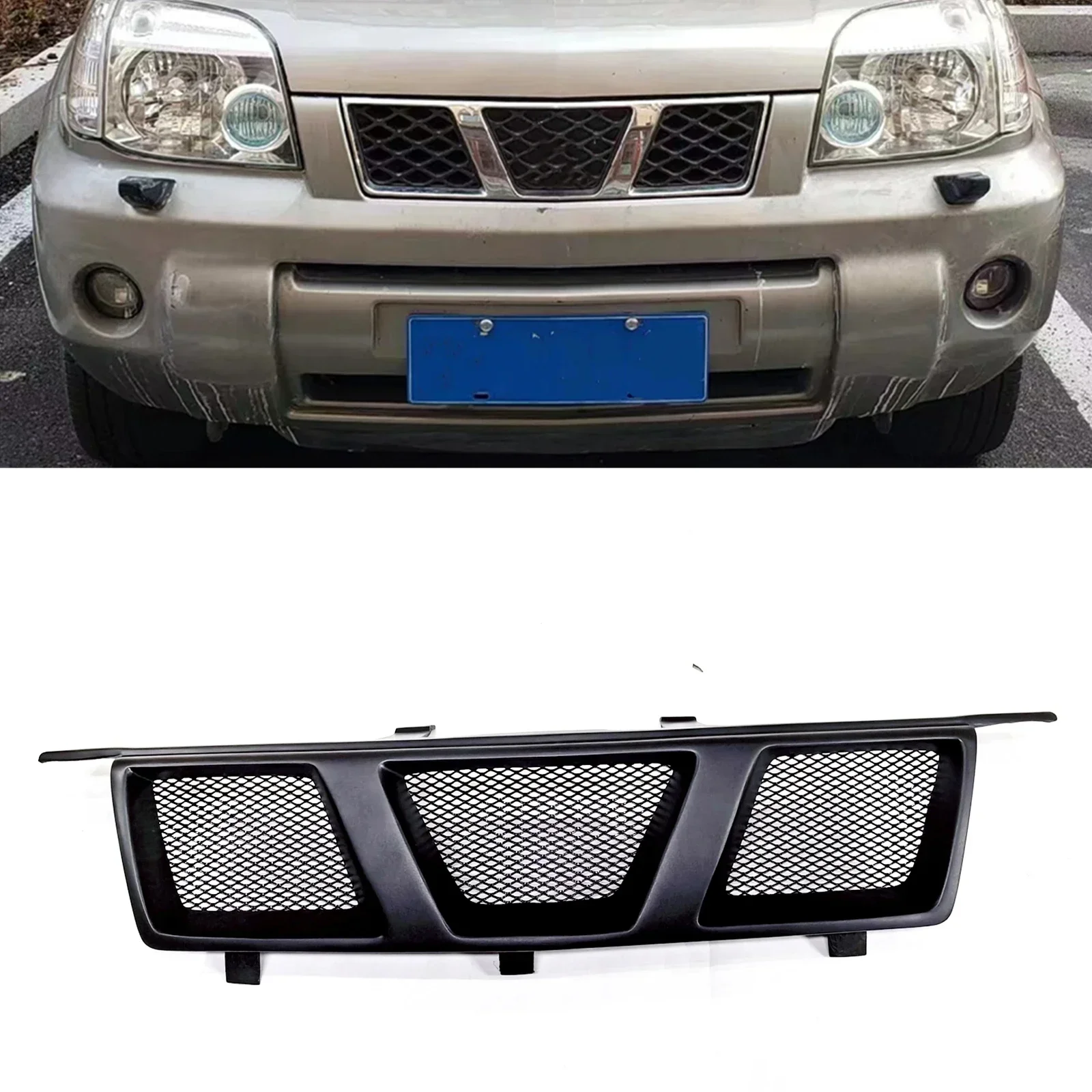 New！ Front Grille Racing Grill For NISSAN X-TRAIL Facelift 2005 2006 2007 Fiberglass Upper Bumper Hood Mesh Grid Body Kit