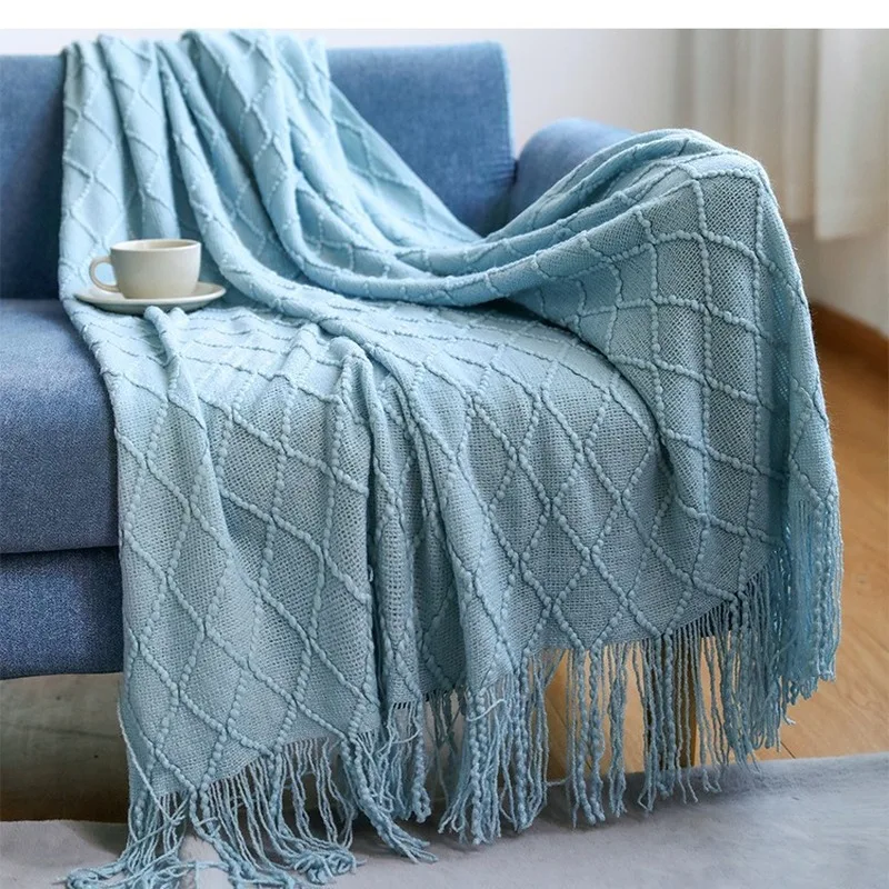 Knitted blanket, sofa blanket, throw blanket, tassel thin blanket, office air conditioning blanket, bay window blanket