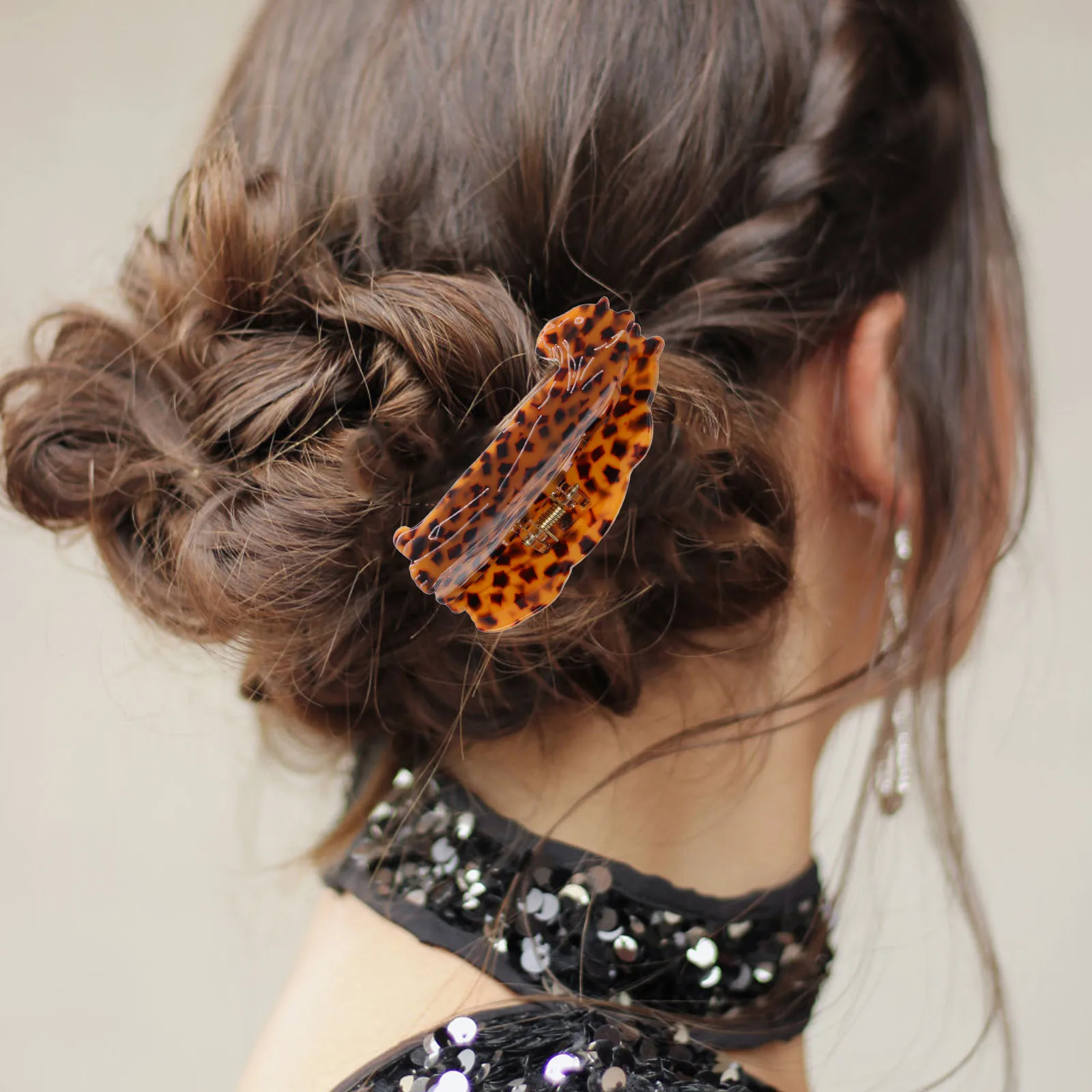 

Animal Claw Hair Clips Deep Tortoiseshell Leopard Design Secure Hold Durable Acetate Versatile Use Hair Accessories Claw