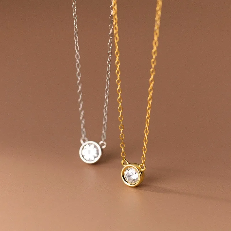 

S925 pure silver single-diamond bubble necklace with zircon pendant - fashionable and versatile jewelry for women