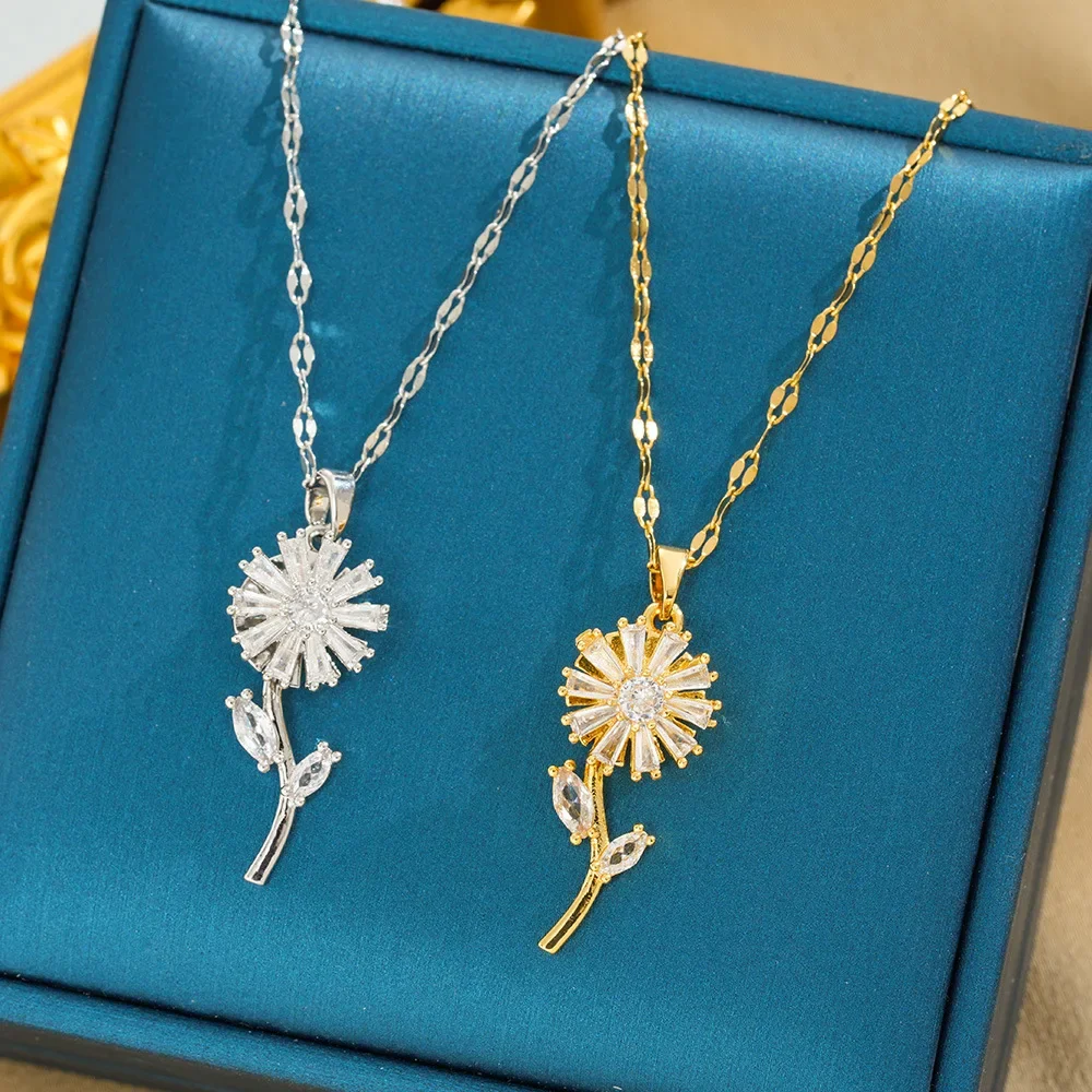 Новейшее бестселлерное женское колье из титановой стали с вращающимся подсолнухом в 2025 году, простое и элегантное, не выцветает.