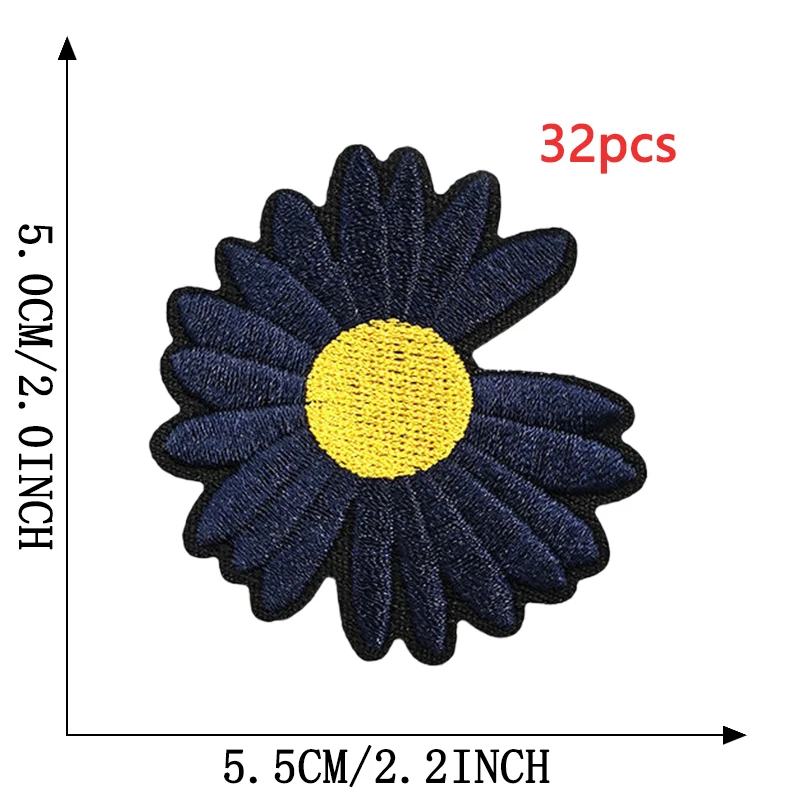 32 Stück Gänseblümchen-Aufnäher zum Aufbügeln, viele Kleidung, kleine Blumen, Streifen, Stoff, Nähen, Designer, Bulk-Mix-Pack, Stickerei, niedlich, thermoklebend – Detail 5