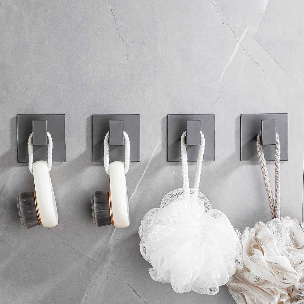 Gray Self-Adhesive Wall Hooks Home Hanging Coat Clothes Hanger Key Holder Shower Hook Bathroom Kitchen Towels Rack 1-4Pcs