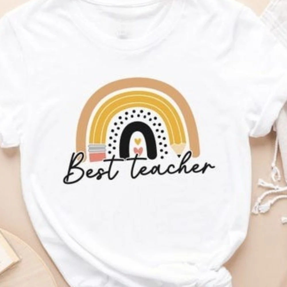 

Лучшая рубашка для учителя, вдохновляющая рубашка для учителя, женская хлопковая рубашка с круглым вырезом и коротким рукавом, повседневные летние футболки с круглым вырезом