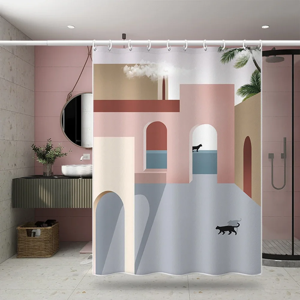 Nordic Wind Abstract Art Shower Curtain Waterproof Polyester Fabric Bath Curtain Morandi Color Block Curtains for Bathroom Decor