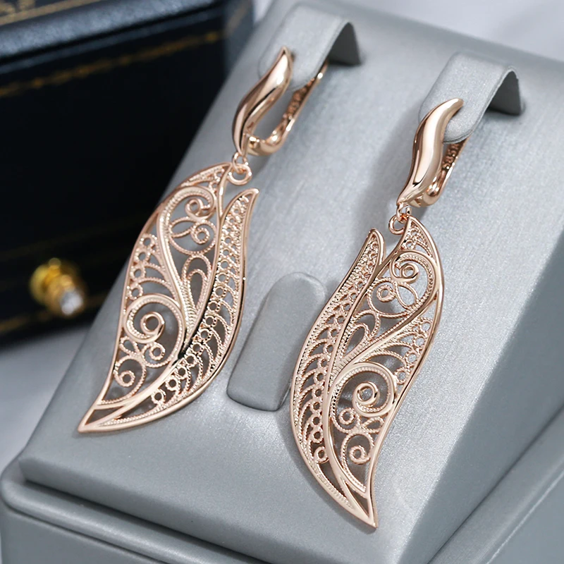 Wbmqda Ethnic Style Long Dangle Earrings For Women 585 Rose Gold Color Vintage Wedding Party Fine Jewelry Accessories