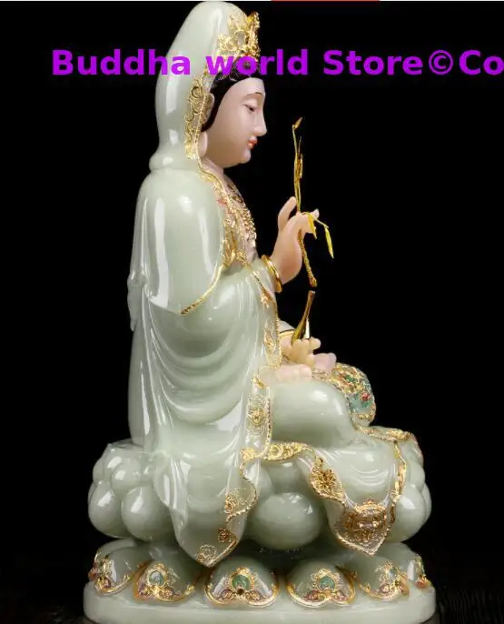 2025  high gilding jade BUDDHA figure Goddess Guan yin GOD Avalokitesvara buddha Asia HOME protection Prosperity Sculpture