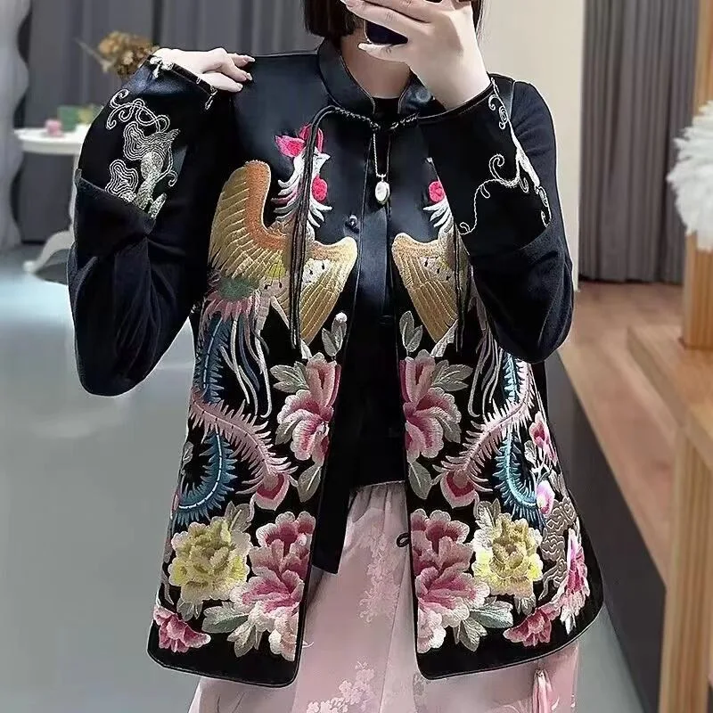 Embroider Phoenix Vest New Chinese Style Tang Clothes Women Luxury Satin Costume Sleeveless Qipao Tops Elegant Hanfu Wear