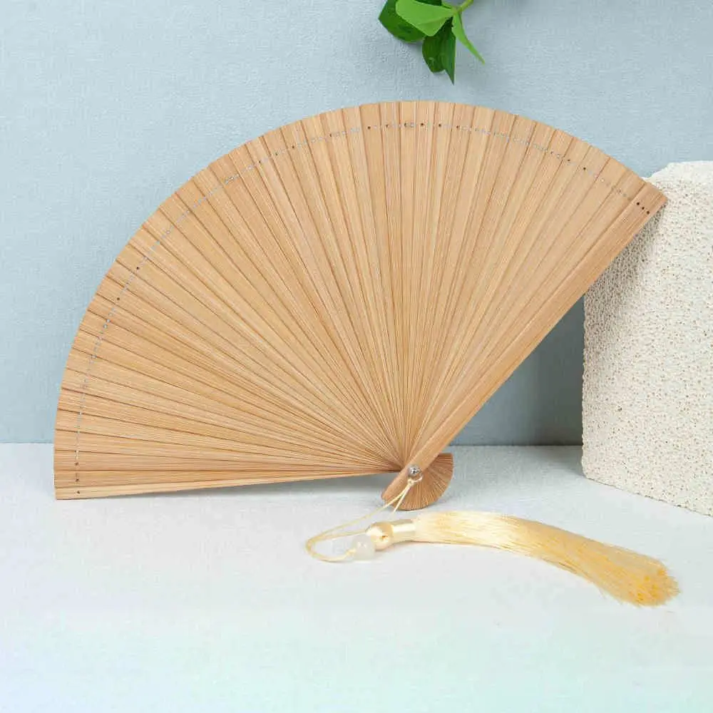 Chinese Style Solid Color Bamboo Fan Portable Retro Tassel Folding Fan Classical Exquisite Kimono Fan Lady Dance Props