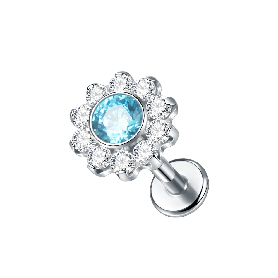 1PC Titanium Oorkraakbeen Piercings Platte Achterkant Stud Oorbel Interne Draad Vlinder Kruis CZ Helix Tragus Piercing Sieraden 16G