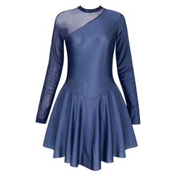 Womens Gymnastics Leotard Figure Skating Ballet Dance Dress Long Sleeve Neck Halter Backless Lyrical Dance Skating Dress