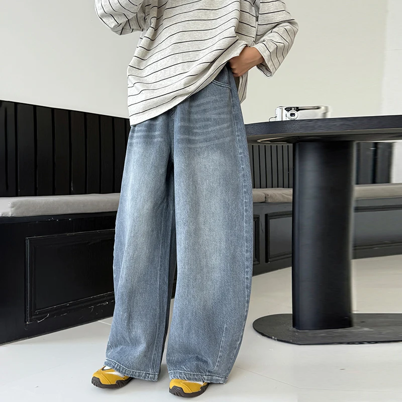 Girls' Autumn Denim Pants 2025 New Collection Spring/Fall Vintage Washed Pants for Kids Wide Leg Casual Trouser