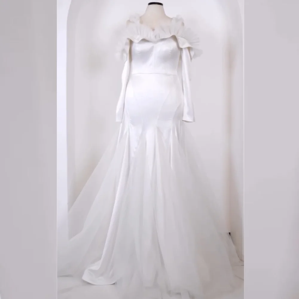 

Customized Matching Charmeuse Pleat Sequined Mermaid Off-the-shoulder Long Dresses Bespoke Occasion Party High Quality