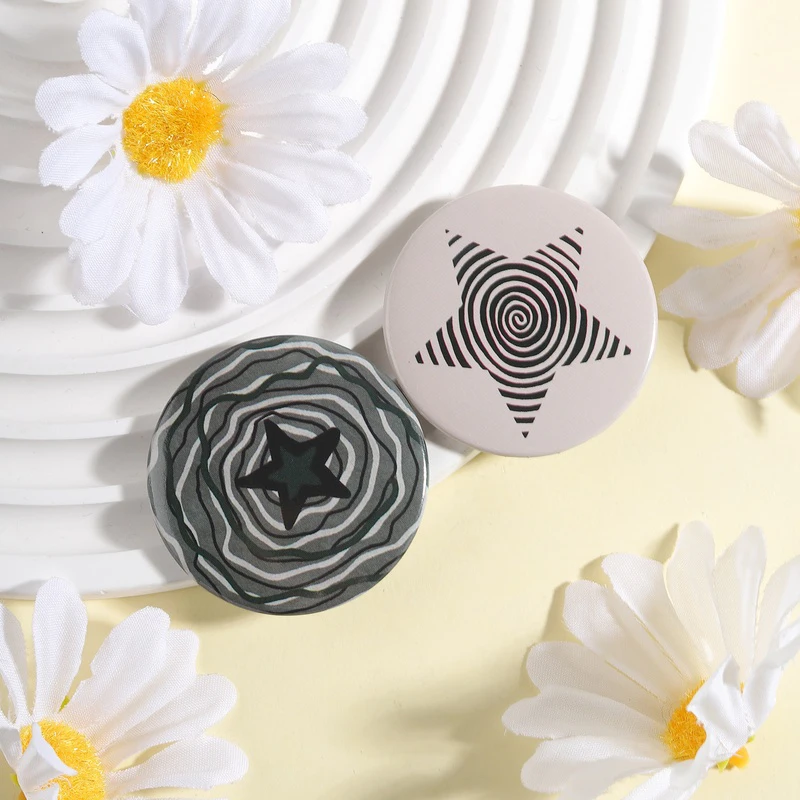 Anime Star Spiral Art Tinplate Soft Button Pin Minimalist Hand Drawn Y2K Psychedelic Retro Brooch Bag Lapel Badge Jewelry Gifts