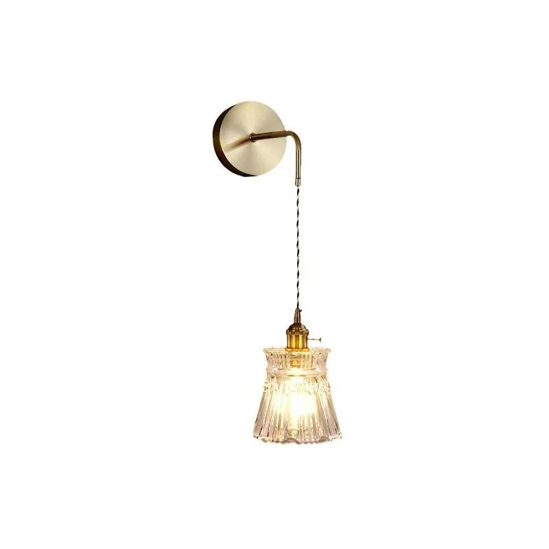 Wall lamp Bedroom bedside lamp All copper French lightluxury glass ambient light Modern simple living room background wall light