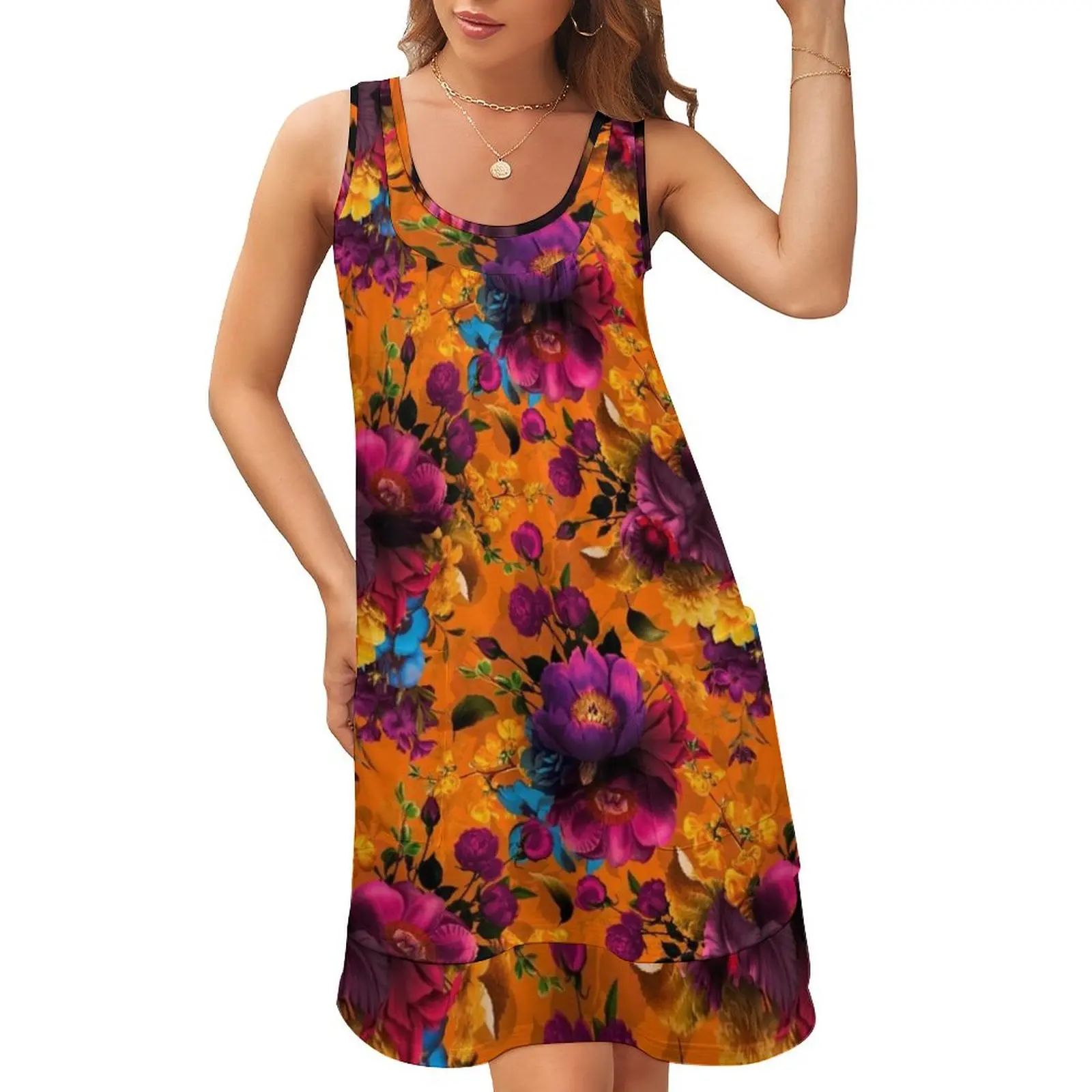 

Moody florals - Mystic Botanical Night Garden 6 Sleeveless U-Neck Fake Two Piece Dress summer women's suit