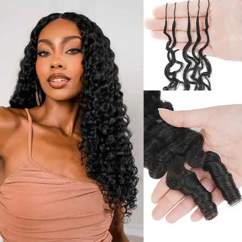 5 Pack Burmese Curly Crochet Hair Knotless Feather Pre-Separated Crochet Braids Light Weight Reusable Brazilian Hair Extension