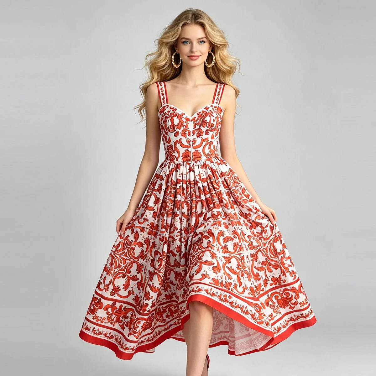 Iridesse, Positioning, Retro Printed, Strapless Dress, Elasticated Back, High Waist, Women Fashion Dress