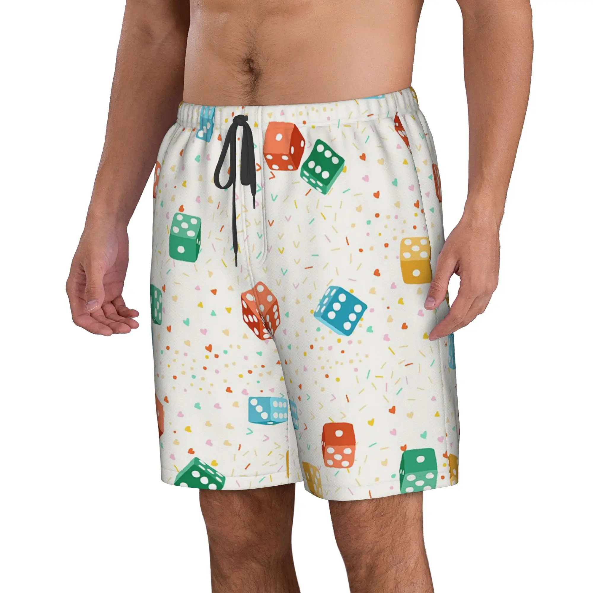 Abstract Colorful Geometric Dice Pattern Trunks Beach Board Shorts Casual Quick Dry Swim Summer Men Pants