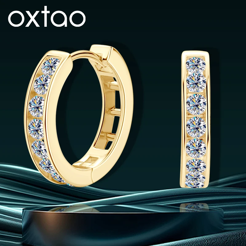 

Серьги-кольца OXTAO с муассанитом, сертифицированные, 2,5 мм, цвет D, VVS1, женские украшения, позолота 14K, аксессуары для вечеринок и свадеб