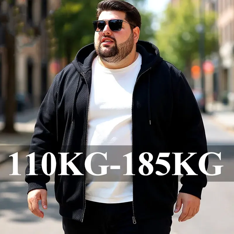 Autumn Winter Plus Size Jacket Men's Pocket Coats Loose Fashion Full Zip Hoodies Coat 5XL 6XL 7XL Fat Male Clothing 110-185KG