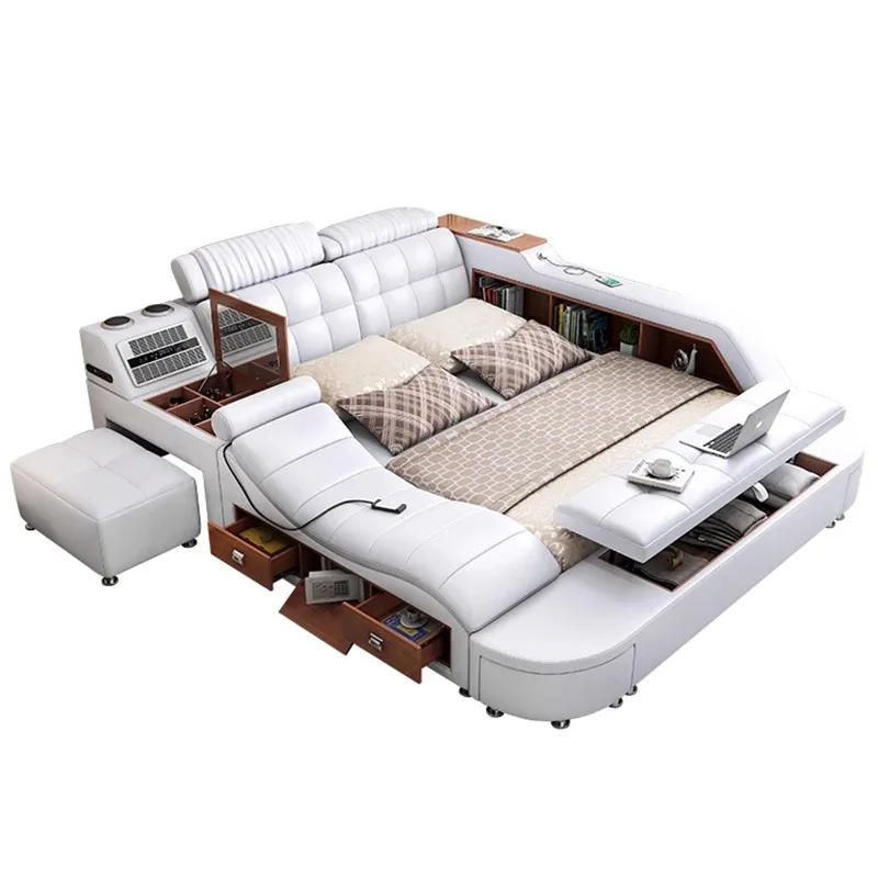 Intelligent massage tatami bed multi-functional storage leather bed soft double 1.8m master bedroom