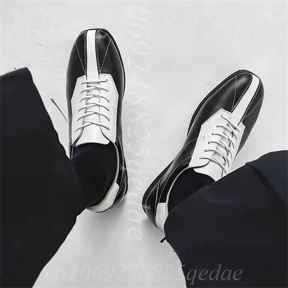 

Men's Two Tone Leather Retro Sneakers, Lace Up, Contrast Stitching, Flat Non-Slip Sole, Round Toe, Casual Daily Driving Shoes
