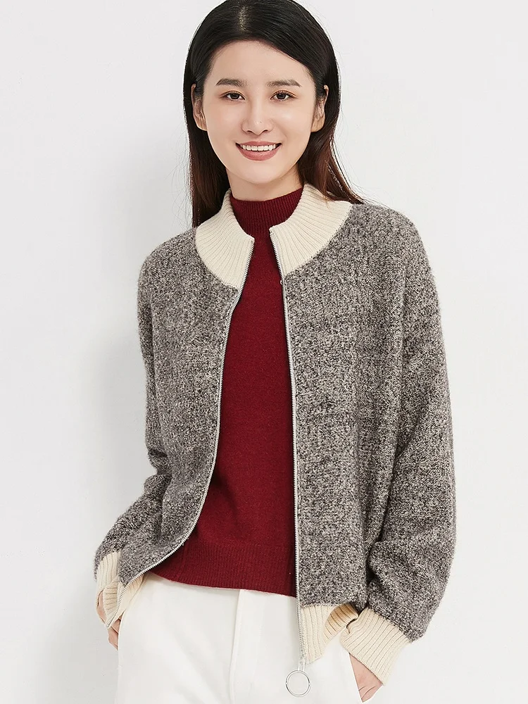 

Sy Himalaya Spliced Color Circle Yarn Knitted Cardigan Thiened Long Sve Regular Fit Commute Sle Zipper Closure Wom...