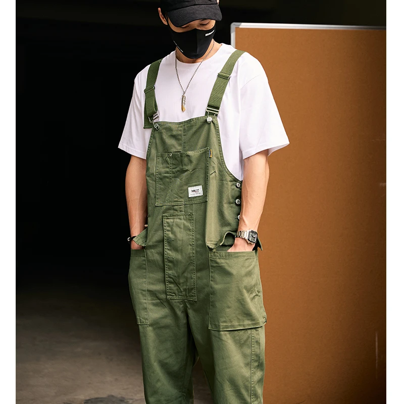 레트로 워크웨어 오버롤 팬츠 남성용 루즈핏 플러스 사이즈 통통한 커플 캐주얼 스트랩 팬츠 젊은 감각 스타일 방오