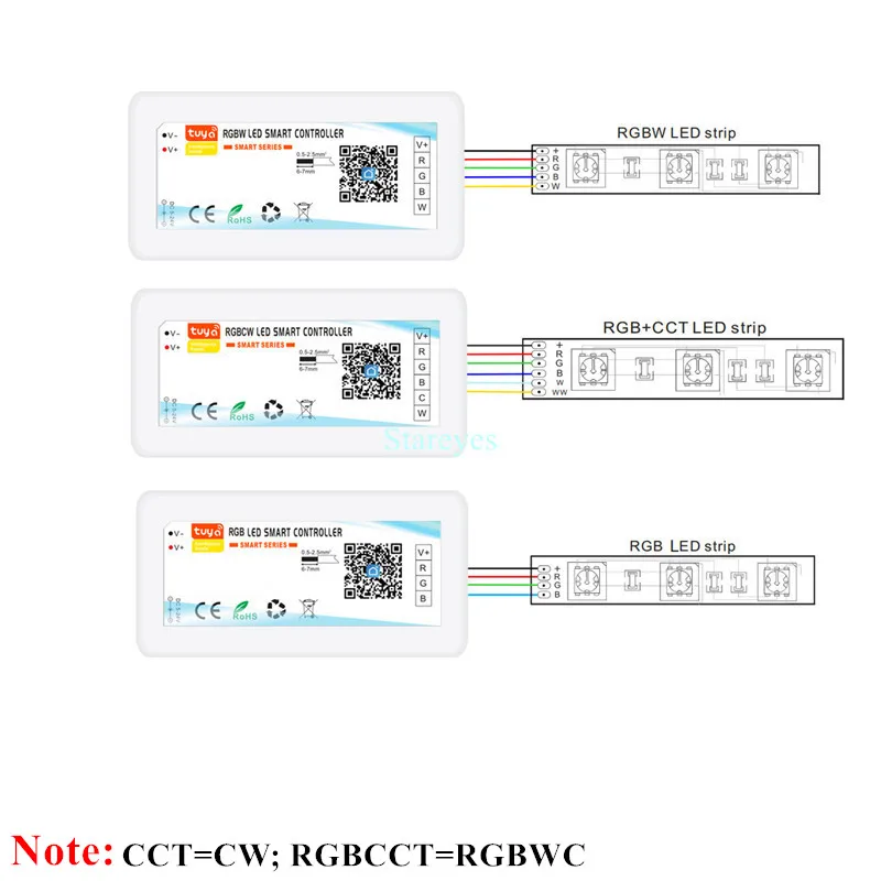 Controlador inteligente WiFi Tuya Alexa Google Home Voice DC5-24V atenuador de un solo color CCT RGB RGBW RGBCCT 5 en 1 aplicación de tira LED 2,4G