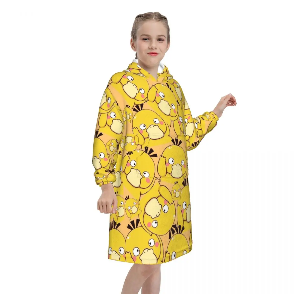Psyducks Yellow Duck Scream Apparel Pajamas Blanket Hoodie Wearable Sweatshirt Blanket Warm Gifts for Girls Boys