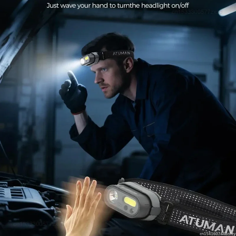 DUKA ATuMan LED Headlight with Motion Sensor 8 Light Modes 1200 Lumens for Hiking Fishing USB Rechargeable Led Head Torch