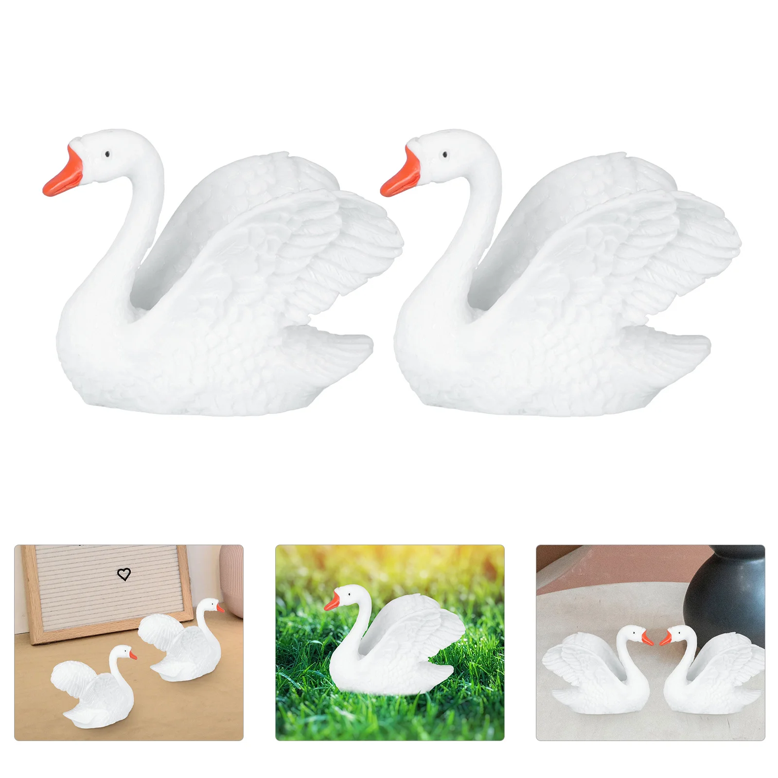 2 قطعة زينة راتينج البجعة ديكور حديقة صغيرة المناظر الطبيعية الصغيرة تماثيل الحيوانات مشغولات الراتنج الزخرفية المشهد الصغير الحيوان #5