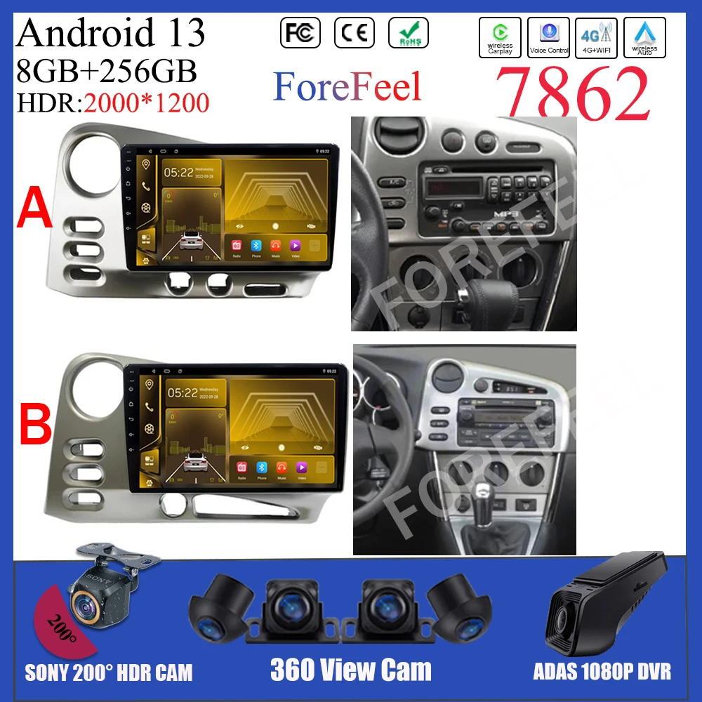 

Android 13 For Toyota Matrix E130 E140 2002 2003 2006 Car Stereo Monitor Radio Multimedia Navigation GPS Player Carplay NO 2DIN