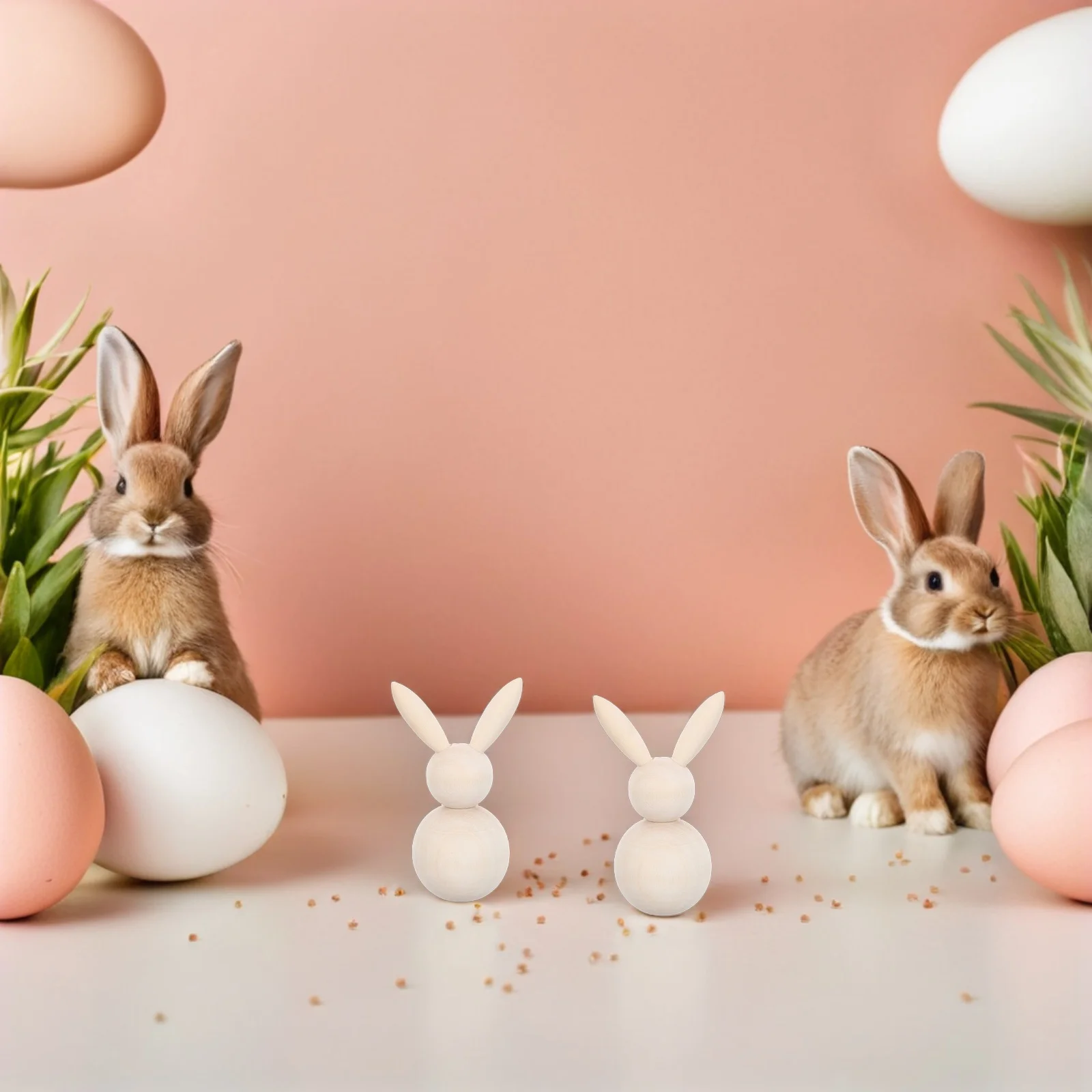 3 pçs estacas de coelho de madeira inacabada figuras de madeira natural páscoa artesanato pintura decoração para casa estacas de coelho para diy arte da família