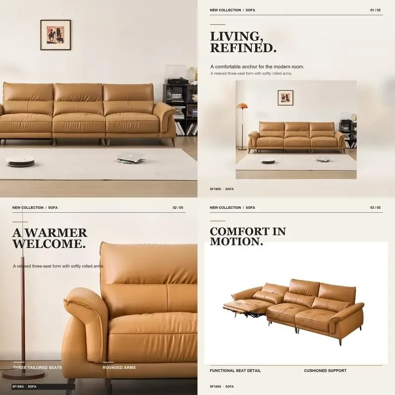 Modern hot-selling design high-end leather metal frame three-seat electric rotating home theater recliner sofa apartment
