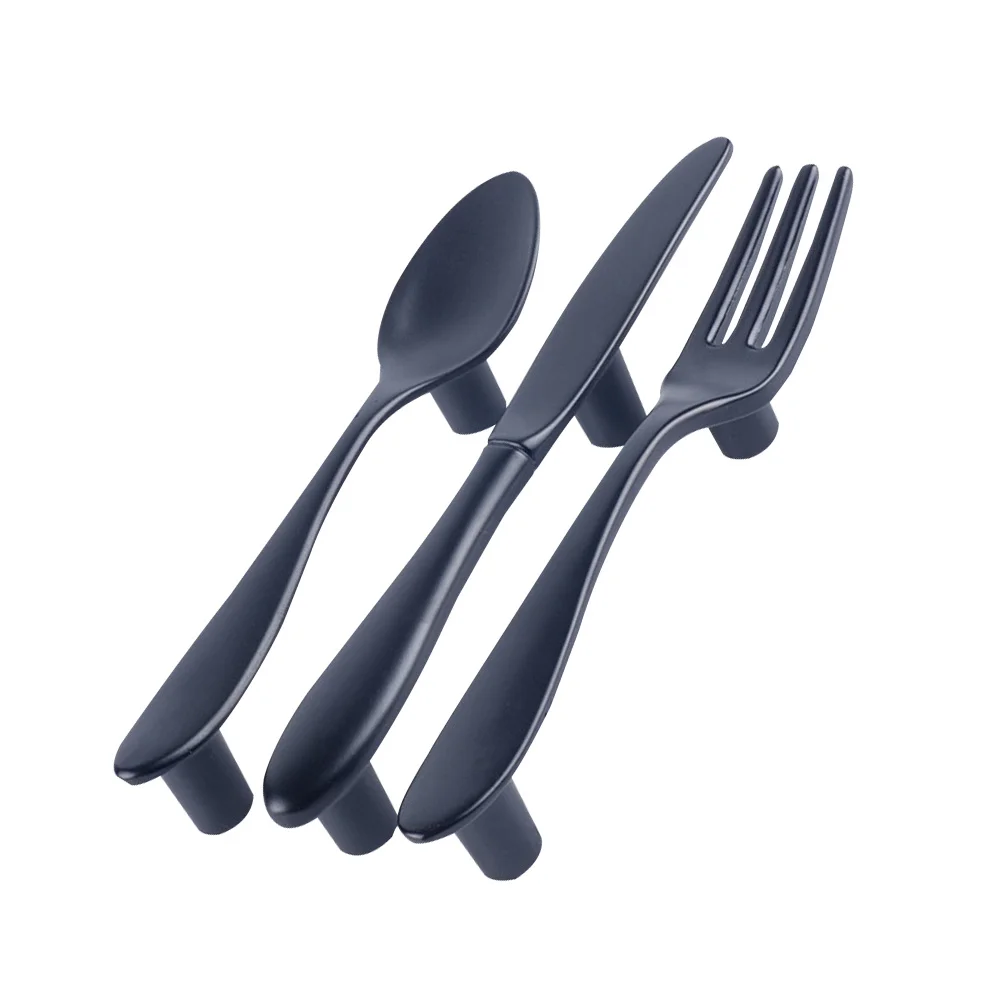 

3pcs Cutlery Shape Cabinet Handles Black Zinc Alloy Modern Furniture Pulls For Drawer Door Home Decor Simple Knob Hardware