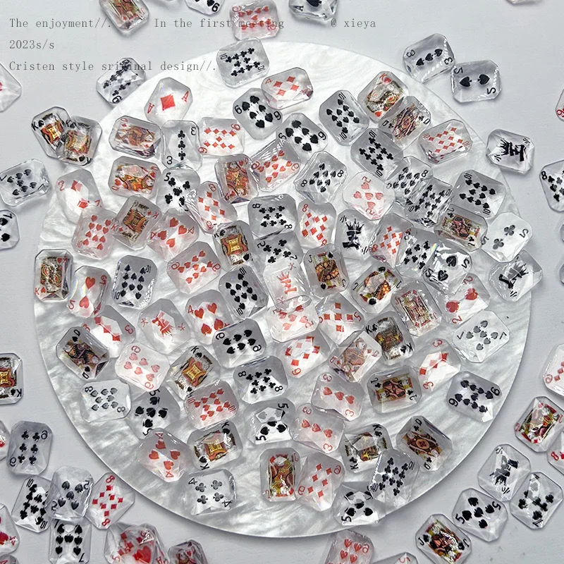 50Pcs Chinese Mahjong Playing Card Nail Charms Transparent Rectangle Resin PressOn Nail Decor Unique Kawaii Manicure Accessories